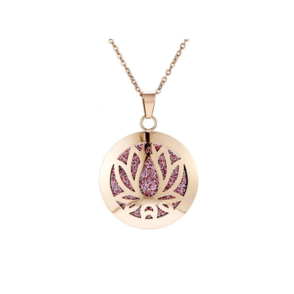Collar Difusor de Aromaterapia Flor de Loto Rosa Dorado