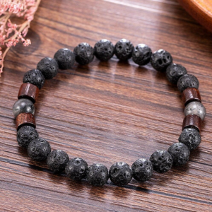 Pulsera Piedra de Lava con adornos café