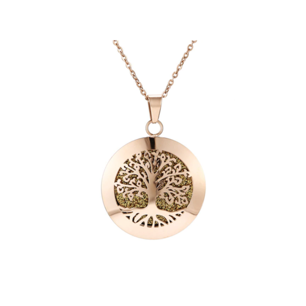 Collar Difusor Aromaterapia Árbol de la Vida Rosa Dorado