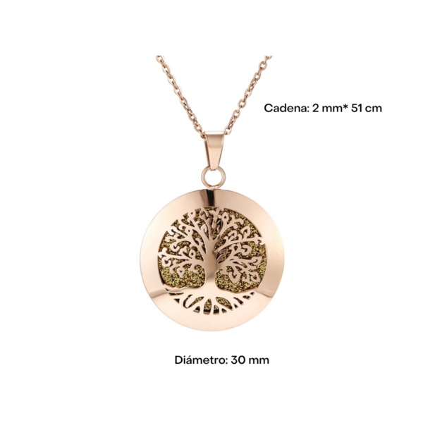 Collar Difusor Aromaterapia Árbol de la Vida Rosa Dorado